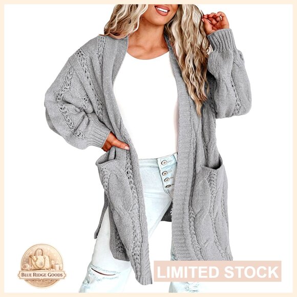 Plus Size Open Front Cardigan Sweater with Pockets Lightweight Acrylic